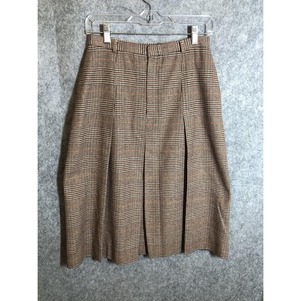 Vintage Regatta Sport Skirt Womens 10 Brown Plaid Pleated Lined Wool Classic